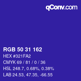 Color code: RGB 50 31 162 | qconv.com