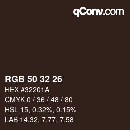 Color code: RGB 50 32 26 | qconv.com