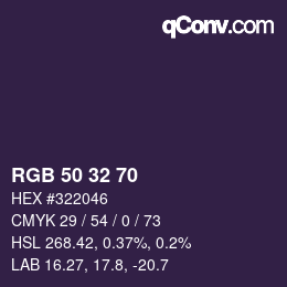 Farbcode: RGB 50 32 70 | qconv.com