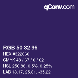 颜色代码: RGB 50 32 96 | qconv.com