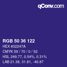 Farbcode: RGB 50 36 122 | qconv.com