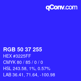 Color code: RGB 50 37 255 | qconv.com