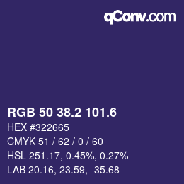 カラーコード: RGB 50 38.2 101.6 | qconv.com