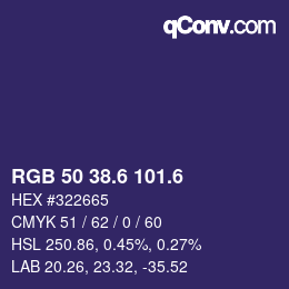 カラーコード: RGB 50 38.6 101.6 | qconv.com