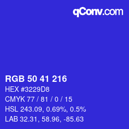 カラーコード: RGB 50 41 216 | qconv.com