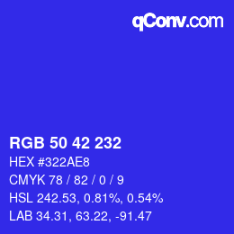 Color code: RGB 50 42 232 | qconv.com