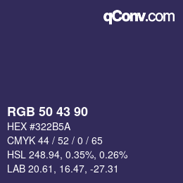 Color code: RGB 50 43 90 | qconv.com