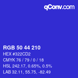 カラーコード: RGB 50 44 210 | qconv.com
