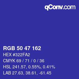 Color code: RGB 50 47 162 | qconv.com