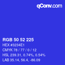 Farbcode: RGB 50 52 225 | qconv.com