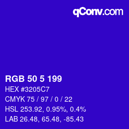 Color code: RGB 50 5 199 | qconv.com