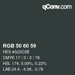 カラーコード: RGB 50 60 59 | qconv.com
