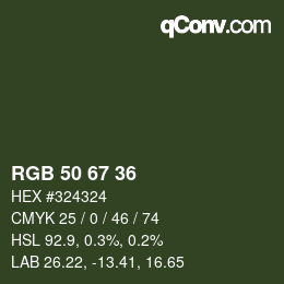 カラーコード: RGB 50 67 36 | qconv.com