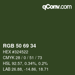 Color code: RGB 50 69 34 | qconv.com