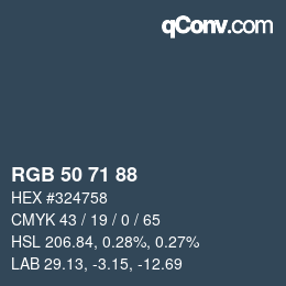 颜色代码: RGB 50 71 88 | qconv.com