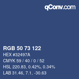 Color code: RGB 50 73 122 | qconv.com
