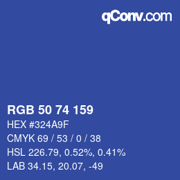 Color code: RGB 50 74 159 | qconv.com