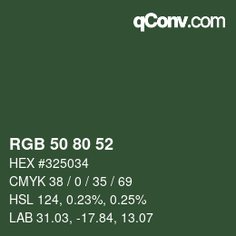 Color code: RGB 50 80 52 | qconv.com