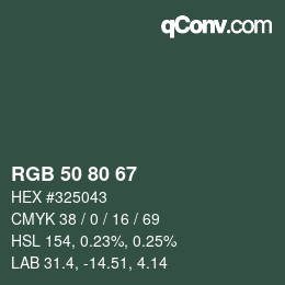 颜色代码: RGB 50 80 67 | qconv.com