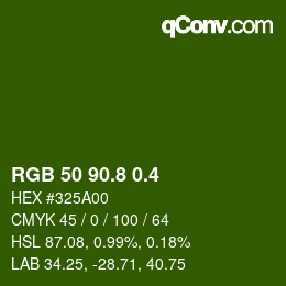 カラーコード: RGB 50 90.8 0.4 | qconv.com