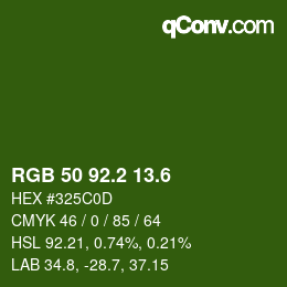 カラーコード: RGB 50 92.2 13.6 | qconv.com