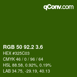 カラーコード: RGB 50 92.2 3.6 | qconv.com