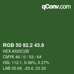 カラーコード: RGB 50 92.2 43.6 | qconv.com