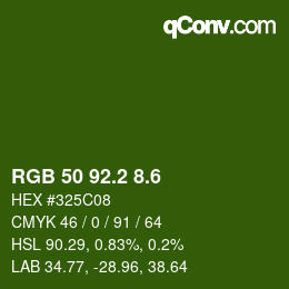 カラーコード: RGB 50 92.2 8.6 | qconv.com
