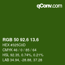 カラーコード: RGB 50 92.6 13.6 | qconv.com