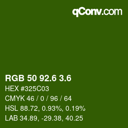 カラーコード: RGB 50 92.6 3.6 | qconv.com