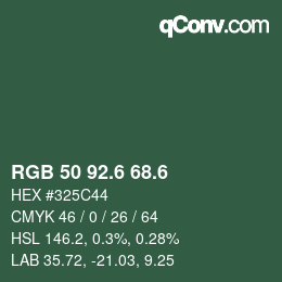 カラーコード: RGB 50 92.6 68.6 | qconv.com