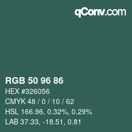 カラーコード: RGB 50 96 86 | qconv.com