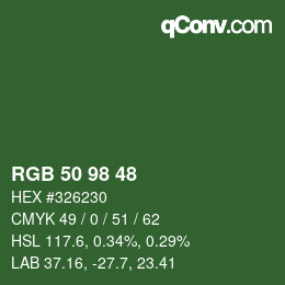 Color code: RGB 50 98 48 | qconv.com