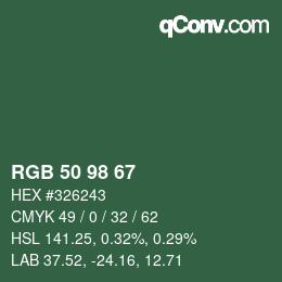 Color code: RGB 50 98 67 | qconv.com