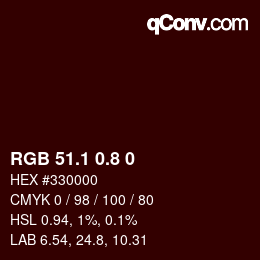 Color code: RGB 51.1 0.8 0 | qconv.com