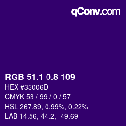 カラーコード: RGB 51.1 0.8 109 | qconv.com