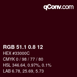 Color code: RGB 51.1 0.8 12 | qconv.com