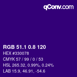 カラーコード: RGB 51.1 0.8 120 | qconv.com