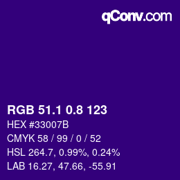 カラーコード: RGB 51.1 0.8 123 | qconv.com
