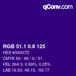カラーコード: RGB 51.1 0.8 125 | qconv.com