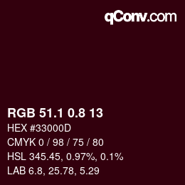 カラーコード: RGB 51.1 0.8 13 | qconv.com