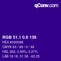 カラーコード: RGB 51.1 0.8 138 | qconv.com