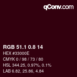 Color code: RGB 51.1 0.8 14 | qconv.com