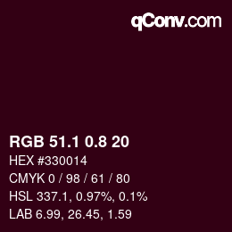 Color code: RGB 51.1 0.8 20 | qconv.com