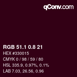 カラーコード: RGB 51.1 0.8 21 | qconv.com