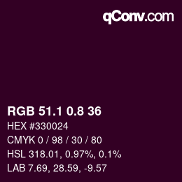 Color code: RGB 51.1 0.8 36 | qconv.com