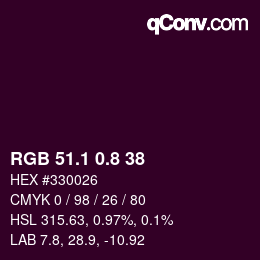 カラーコード: RGB 51.1 0.8 38 | qconv.com