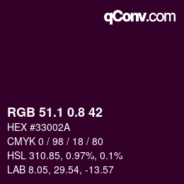 カラーコード: RGB 51.1 0.8 42 | qconv.com