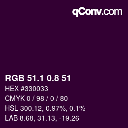カラーコード: RGB 51.1 0.8 51 | qconv.com