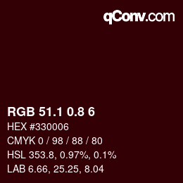 Color code: RGB 51.1 0.8 6 | qconv.com